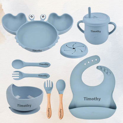 Hungry Crab - Personalised Silicone Baby Feeding Set (11 Pieces)