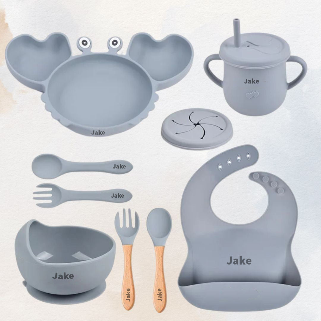 Hungry Crab - Personalised Silicone Baby Feeding Set (11 Pieces)