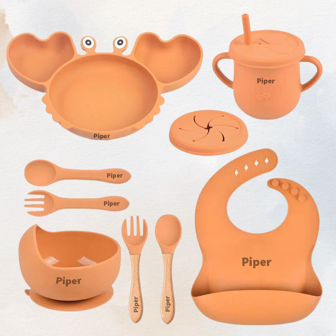 Hungry Crab - Personalised Silicone Baby Feeding Set (11 Pieces)