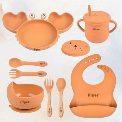 Hungry Crab - Personalised Silicone Baby Feeding Set (11 Pieces)