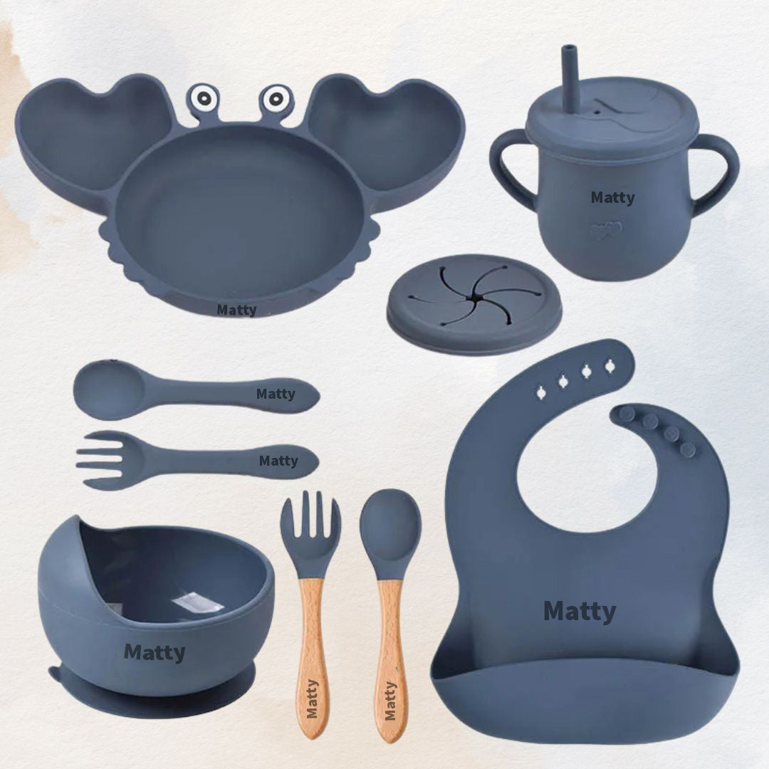 Hungry Crab - Personalised Silicone Baby Feeding Set (11 Pieces)