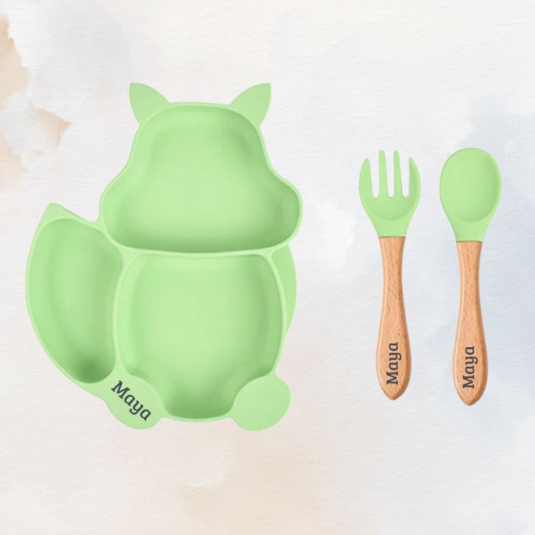 Feasting Fox - Personalised Silicone Baby Feeding Set (3 Pieces)