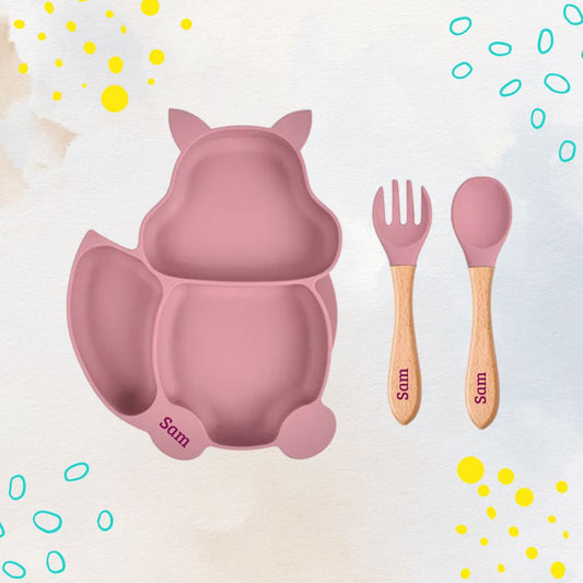 Feasting Fox - Personalised Silicone Baby Feeding Set (3 Pieces)